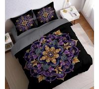 Púrpura Juego de Ropa de Cama Cama 105 Patrón de Mandala geométrico Funda nórdica Reversible 200x200 cm Microfibra Suave Incluye 2 Fundas de Almohada 50x75 cm