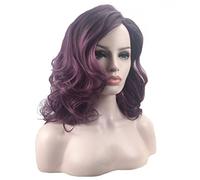 Púrpura Ondulado Sintético Pelucas con Raíces negras Natural Longitud mediana para Víspera de Todos los Santos Cosplay Fiesta 18 pulgadas
