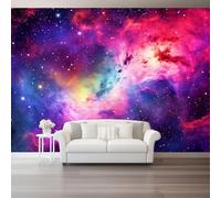 Púrpura Papel Pintado No Tejido - Fantasía Nebulosa Espacio Universo Imprimir Mural Pared de Fondo de TV, 200 x 140 cm Papel Pintado para Decoración de Pared de Moda