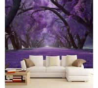 Púrpura Papel pintado panorámico no tejido 400 x 280 cm Tamaño personalizado, póster mural gigante 3D, Fantasía Árboles Flores para sala de estar dormitorio o restaurante