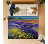 Púrpura Real Alfombras Salón de la Pelusa, Super Suaves Pintura al óleo Campo de lavanda Amarillo Rojo Tapete de Habitacion Lavables Antideslizante Alfombra para Dormitorio Habitación (140 x 200 cm)