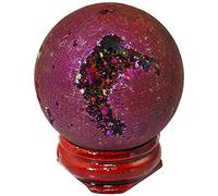 Púrpura recubierta de titanio Druzy Agate Geode Ball Divination Reiki Curación Figurine con soporte de madera