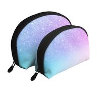 Púrpura Rosa Brillo Ombre Azul Degradado, Bolsa de Maquillaje de Concha, Monedero pequeño para Mujer, Bolsa de artículos de tocador, Bolsa de cosméticos, 2 Piezas