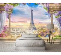 Púrpura Vides Arquitectura De La Ciudad Paisaje Romántico 3D Papel Pintado Pared Fácil Instalación Oficina Sala Estar Sofá Dormitorio TV Fondos Decoración-300cm×210cm