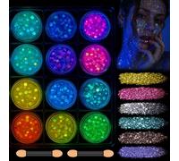 Purpurina Cara Festival, 12 Colores Gel de Purpurina Luminoso Carnaval Glitter Maquillaje Brillantes para la Cara Brillo Luminoso, Halloween Brillos Corporales para Sombra Ojos Maquillaje