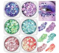 Purpurina Cara Gel,6 Botellas Gel Purpurina Cara,Glitter Maquillaje Corporal,Glitter Maquillaje Carnaval,Para Festival Fiestas Bailes-6 Colores Brillantes
