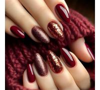Purpurina en las uñas almendra palo de invierno en las uñas uñas brillantes uñas falsas para las mujeres que se producen para ocasiones especiales
