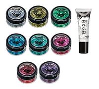 Purpurina Gruesa Biodegradable Eco de Moon Glitter - Purpurina 100% Cosmética Bio para Cara, Cuerpo, Uñas, Pelo y Labios - 3g Set de 6 - más Gel Fijador de Purpurina