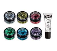 Purpurina Gruesa Biodegradable Eco de Moon Glitter - Purpurina 100% Cosmética Bio para Cara, Cuerpo, Uñas, Pelo y Labios - 3g Set de 6 - más Gel Fijador de Purpurina