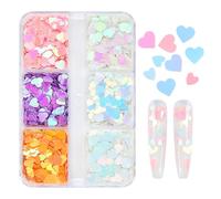 Purpurina para uñas, 6 colores holográficos con purpurina en forma de corazón, confeti acrílico, manicura, arte holográfico, calcomanías para mujeres y niñas