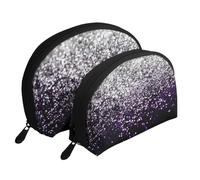 Purpurina Plateada Negra Morada, Bolsa de Maquillaje de Concha, Monedero pequeño para Mujer, Bolsa de artículos de tocador, Bolsa de cosméticos, 2 Piezas