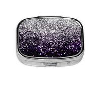 Purpurina plateada negra morada, Pastillero cuadrado para bolsillo o monedero, pequeño contenedor de pastillas, organizador de pastillas de viaje