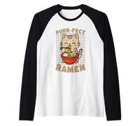 Purr-FECT Ramen Cat Comiendo Fideos Kawaii Kitty Camiseta Manga Raglan
