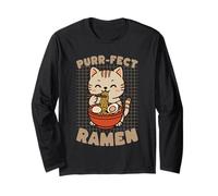Purr-FECT Ramen Cat Comiendo Fideos Kawaii Kitty Manga Larga