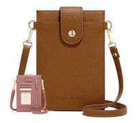 Purrcase Women's Ultra-Slim Vertical Phone Wallet - Card Holder with Pockets, PU Mini Crossbody Bag with Card Slots and Pockets (Brown)