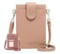 Purrcase Women's Ultra-Slim Vertical Phone Wallet - Card Holder with Pockets, PU Mini Crossbody Bag with Card Slots and Pockets (Light Pink)