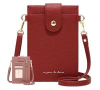 Purrcase Women's Ultra-Slim Vertical Phone Wallet - Card Holder with Pockets, PU Mini Crossbody Bag with Card Slots and Pockets (Red)