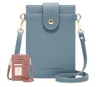 Purrcase Women's Ultra-Slim Vertical Phone Wallet - Card Holder with Pockets, PU Mini Crossbody Bag with Card Slots and Pockets (Blue)