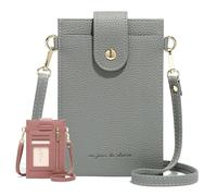 Purrcase Women's Ultra-Slim Vertical Phone Wallet - Card Holder with Pockets, PU Mini Crossbody Bag with Card Slots and Pockets (Gray)
