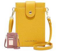 Purrcase Women's Ultra-Slim Vertical Phone Wallet - Card Holder with Pockets, PU Mini Crossbody Bag with Card Slots and Pockets (Yellow)