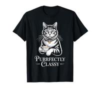 Purrfectly Classy Cat Tea Drinking Cats and Tea Lover Camiseta