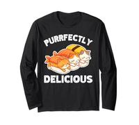 Purrfectly Delicious Kawaii Lindo Gatos Sushi Durmiendo Manga Larga