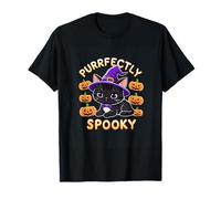 Purrfectly Spooky Cat Halloween Lindo Kawaii Calabaza Bruja Camiseta
