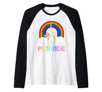 Purride Funny Cat Gay Pride LGBTQ Rainbow Sunglasses Camiseta Manga Raglan