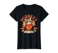 Purrkey Funny Día de Acción de Gracias Pavo Gato Gatito Gatos Dueño Camiseta gráfica económica, Mujer, Negro, M
