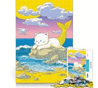 Purrmaid︰ Gato Sirena en la Playa Rompecabezas de 1000 Piezas para Adultos Regalos Juego de Pensamiento Ocio Diversión Calidad Borde Encantador Regalo (38x52cm)