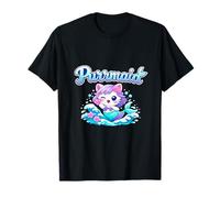 Purrmaid Kawaii Chibi Gato Sirena Olas Océano Camiseta