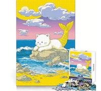Purrmaid︰ Rompecabezas de 1000 Piezas de una Sirena Gata en la Playa para Adolescentes Desarrolla la Mente y Divierte a Toda la Familia Bordes precisos Regalo Memorable (50x75cm)