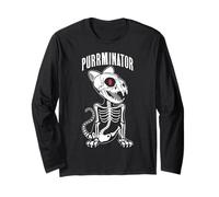 Purrminator Evil Skeleton, dueño de un felino, Amante de los Gatos, Halloween Manga Larga