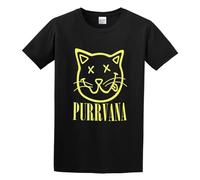 Purrvana Grunge Cat Fashion Graphic Unisex 100% Cotton Short-Sleeve T-Shirts Black XL