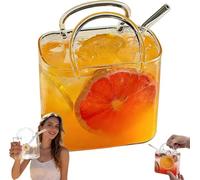 Purse Drinking Glass, 26oz Unique Glass Purse for Drinks with Straws, Cute Cocktail Glasses for Juice, Iced Tea, Flowers, Home Bar Decor
