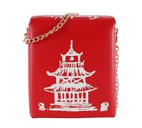 Purso de Comida para Llevar Chino para Mujeres Torre Impresa Bolos de Cuero de Cuero PULA Crossbody Bolsos de Cuerpo Cruzado Bolsos únicos con Correa de Cadena para Chicas Cita de Trabajo de com