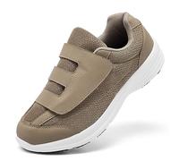 puruismate Zapatillas para diabéticos para hombre, zapatillas extraanchas con cierre ajustable para pies hinchados y edemas, zapatillas de senderismo ligeras y transpirables, caqui, 43 EU Ancho