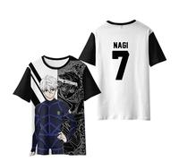 Puruuige Blue Lock Camiseta de manga corta con estampado de anime 3D Isagi Yoichi para hombre, informal, cuello redondo, dibujos animados, moda, deporte, XXS-4XL, Nagi Seishiro, XS
