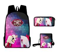 Puruuige Hazbin Hotel - Mochilas escolares 3 en 1 para niños y adolescentes, juego de bolsas escolares de anime con bolsa de almuerzo y estuche para niños, regalos de vuelta a la escuela, tipo 5, 40 x