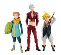 Puruuige Juego de 3 figuras de anime Los siete pecados capitales, la ira de los dioses, modelo Meliodas Ban King, estatua de PVC, siete pecados capitales, figura de acción, adornos coleccionables