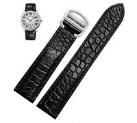 PURYN Correa de reloj correa de reloj de cuero de cocodrilo, para correa de reloj de 20mm, llave de tanque de cuero London Calibo, cadena de reloj de mujer de 20mm (Color : Black silver, Size : 20mm