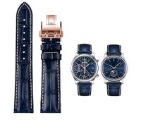 PURYN Correa de reloj de 19mm, 20mm y 21mm para colección Masters L3 L4 L2.628/L2.673, correa de reloj de cuero de vaca con hebilla de mariposa(Blue Rose gold pin,19mm)