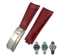 PURYN Correa de reloj de cuero con extremo de arco de 20mm, adecuada para Rolex Submariner GMT, grano de bambú, verde, azul, marrón, pulseras de correa de reloj de cuero de vaca(20mm Red,L)