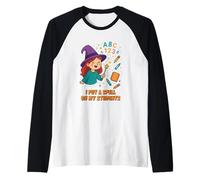 Puse un Hechizo a mis Estudiantes Maestro de jardín de Infantes Halloween Camiseta Manga Raglan