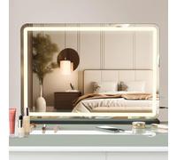 Puselo espejo de maquillaje iluminado Hollywood con dimmer, touch, USB y aumento 10x, para dormitorio, tocador, 80 x 55 cm, negro