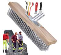 Push Broom Outdoor - Heavy Duty Wire Broom Head, Metal Socket | Wooden Handle Garden, Patio Cleaning Tool, Stone Cleaner For Outdoor Yard and Driveway Maintenance