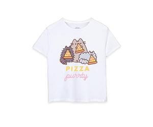Pusheen Big Girls Camiseta Blanca de Manga Corta | Pizza Purrty Cat Design | Adorable mercancía de Pusheen | Cómodo y Elegante Amantes de los Gatos