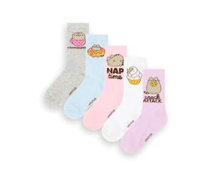Pusheen Calcetines para mujer, paquete de 5 | Calzado con estampado de gato lindo multicolor para mujer | Juego de calcetines cómodos Kitten Snack Attack | Regalo de mercancía de la serie Cartoon Cat