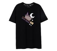 Pusheen Camiseta de Halloween para Mujer | Camiseta gráfica de Halloween de Escoba de Manga Corta Negra para Adultos | Disfraz de Bruja, Gato, Divertido Top de Temporada