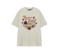 Pusheen Camiseta de manga corta con estampado de avena para mujer, diseño con texto "Espresso Yourself", bonita camiseta para amantes del café y gatos, camiseta de Internet para gatos, regalo casual